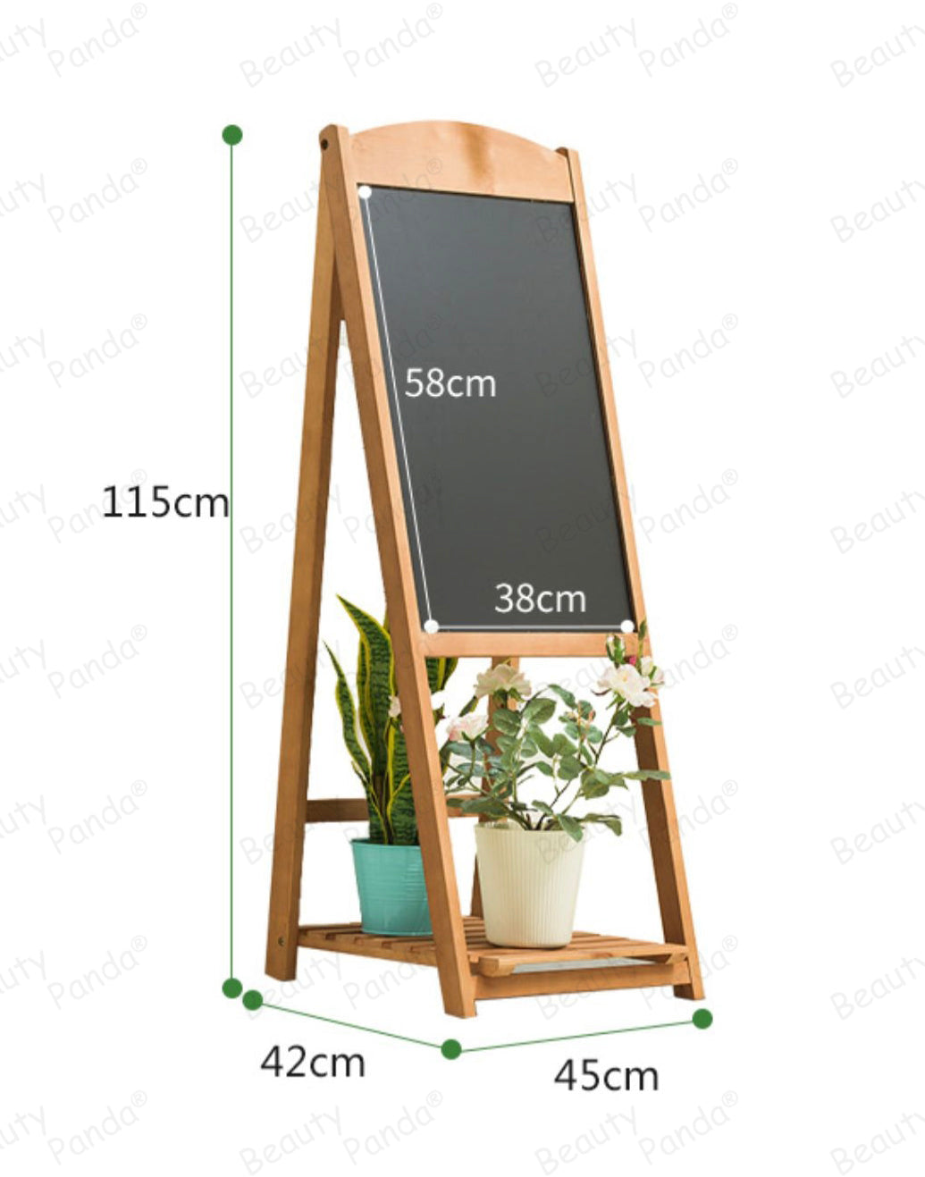 Beauty Panda Teak Wood Chalkboard Sign Free Standing Chalkboard Easel/Sturdy Sidewalk Sign Sandwich Board/Outdoor with Plant Stand and Chalk Board for Weddings & More(EAS2)