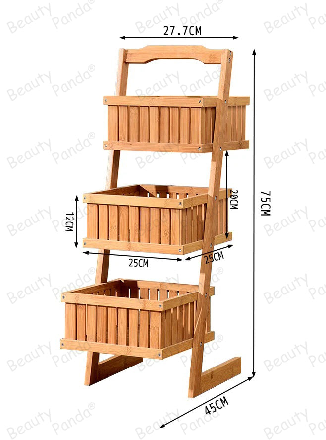 Beauty Panda Wooden 3 Layer Fruit and Vegetable Stand Basket Storage Rack (FB1)