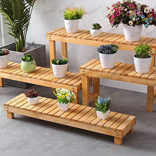 Beauty Panda Teak Wood Indoor/Outdoor Plant Stand for Home Garden Balcony Living Room Decor (BN02SET)