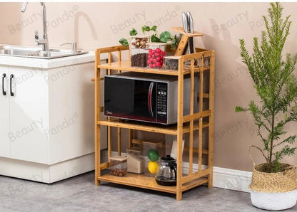 Beauty Panda® Teak Wood 3 Tire Multipurpose Stand for Kitchen Storage, Microwave & OTG Oven Rack, Shoe Rack, Office Organizer, Bookshelf Utensil Kitchen Rack (KT03)