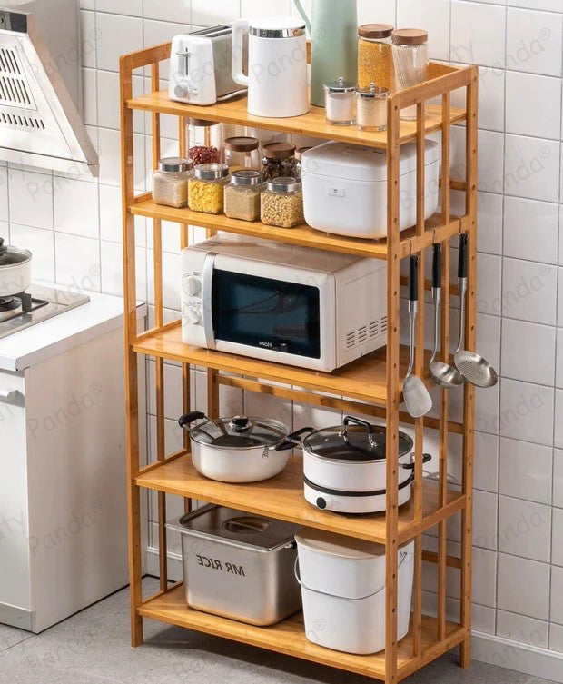 Beauty Panda® Teak Wood 5 Tire Multipurpose Stand for Kitchen Storage, Microwave & OTG Oven Rack, Shoe Rack, Office Organizer, Bookshelf Utensil Kitchen Rack (KT05)