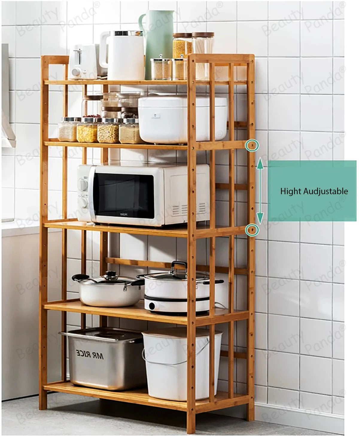 Beauty Panda® Teak Wood 5 Tire Multipurpose Stand for Kitchen Storage, Microwave & OTG Oven Rack, Shoe Rack, Office Organizer, Bookshelf Utensil Kitchen Rack (KT05)