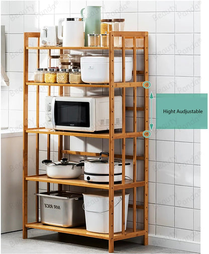 Beauty Panda® Teak Wood 5 Tire Multipurpose Stand for Kitchen Storage, Microwave & OTG Oven Rack, Shoe Rack, Office Organizer, Bookshelf Utensil Kitchen Rack (KT05)