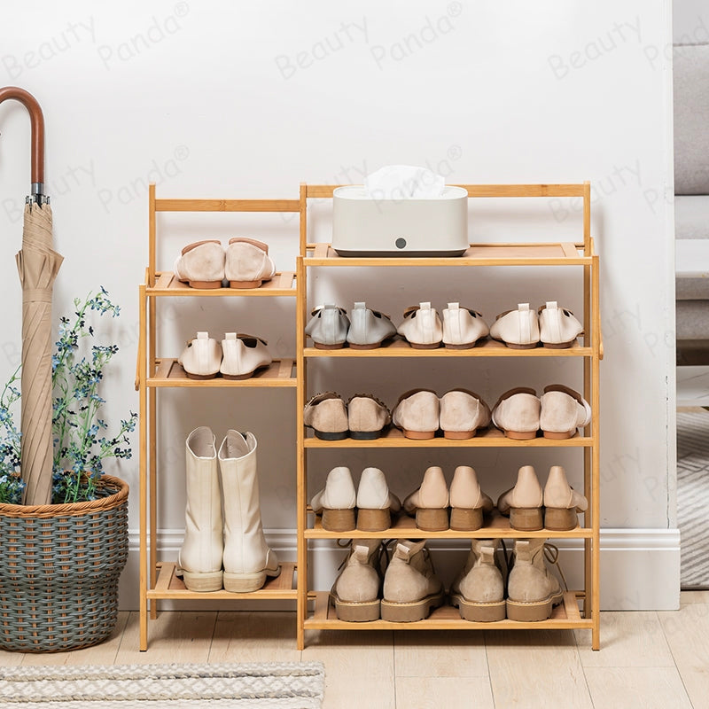 Beauty Panda® Teak Wood 8 Tier Shoe Rack, Premium Shoe Organizer SH448T, Natural Wood)