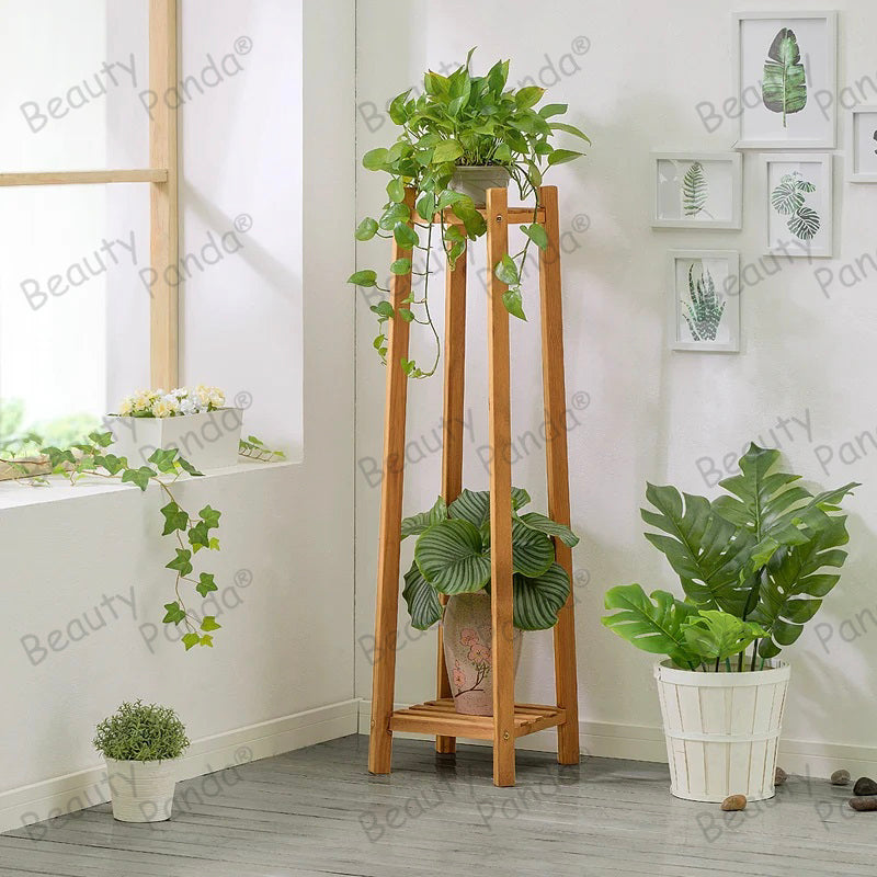 Beauty Panda Teak Wood Indoor/Outdoor Plant Stand for Home Garden Balcony Living Room Decor (ST8SET)