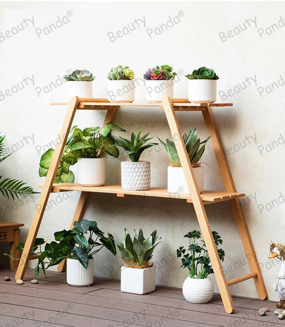 Beauty Panda Teak wood Plant/Flower Stand Rack for Indoors Balcony Terrace Garden (A3)