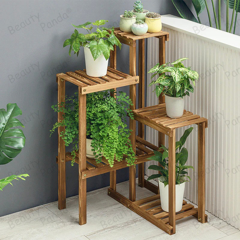 Beauty Panda Teak Wood Indoor/Outdoor Plant Stand for Home Garden Balcony Living Room Decor (CORNERL)