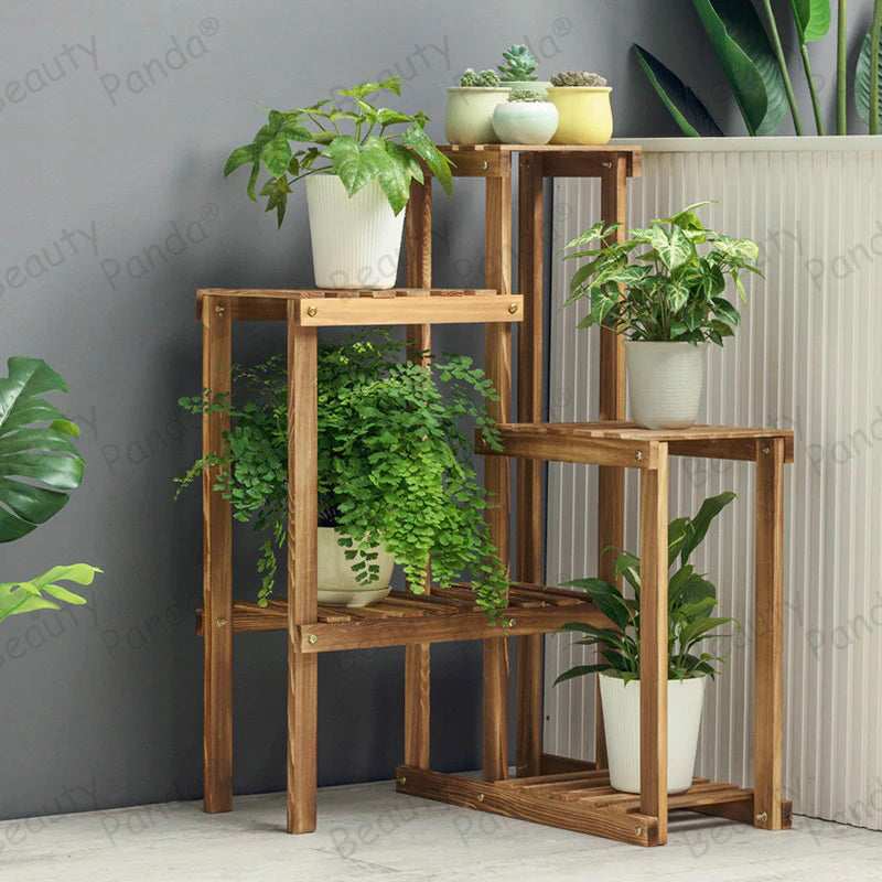 Beauty Panda Teak Wood Indoor/Outdoor Plant Stand for Home Garden Balcony Living Room Decor (CORNERL)