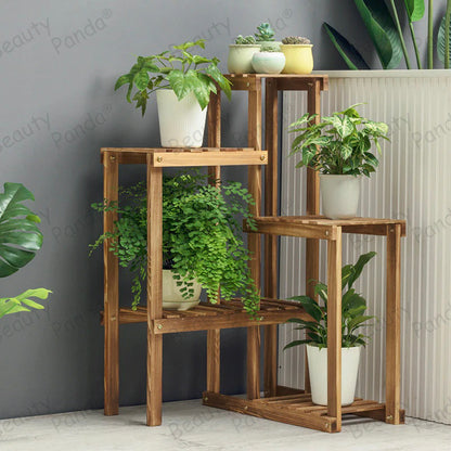 Beauty Panda Teak Wood Indoor/Outdoor Plant Stand for Home Garden Balcony Living Room Decor (CORNERL)