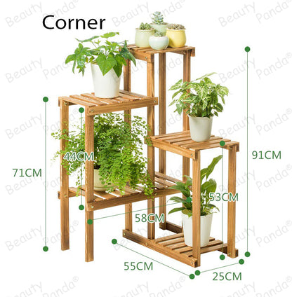 Beauty Panda Teak Wood Indoor/Outdoor Plant Stand for Home Garden Balcony Living Room Decor (CORNERL)