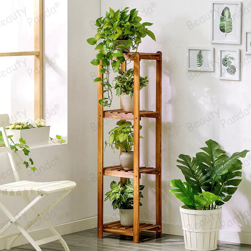 Beauty Panda Teak Wood Indoor/Outdoor Plant Stand for Home Garden Balcony Living Room Decor (TK005)