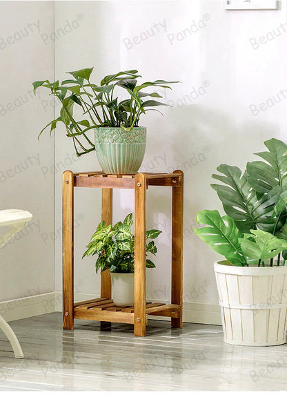 Beauty Panda Teak Wood Indoor/Outdoor Plant Stand for Home Garden Balcony Living Room Decor (TK005)