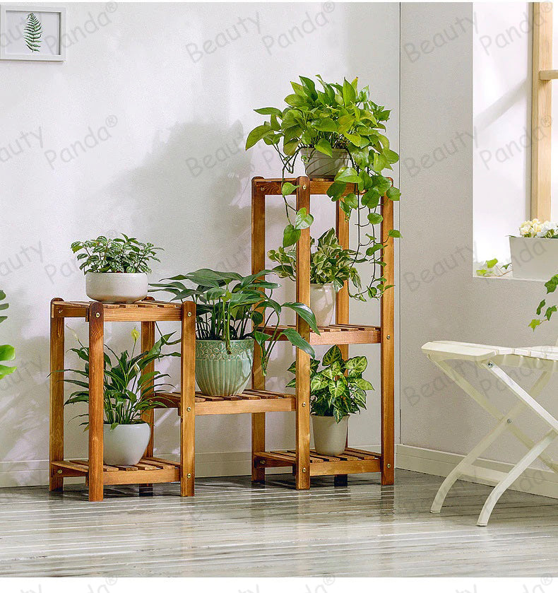 Beauty Panda Teak Wood Indoor/Outdoor Plant Stand for Home Garden Balcony Living Room Decor (T32)