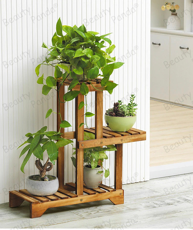 Beauty Panda Teak Wood Indoor/Outdoor Plant Stand for Home Garden Balcony Living Room Decor (S15)