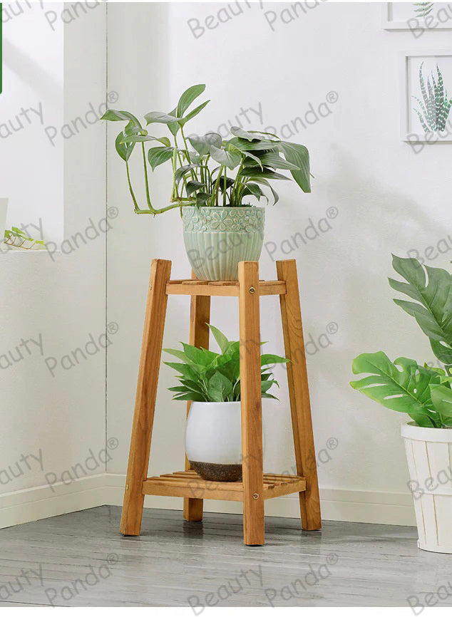 Beauty Panda Teak Wood Indoor/Outdoor Plant Stand for Home Garden Balcony Living Room Decor (ST8SET)