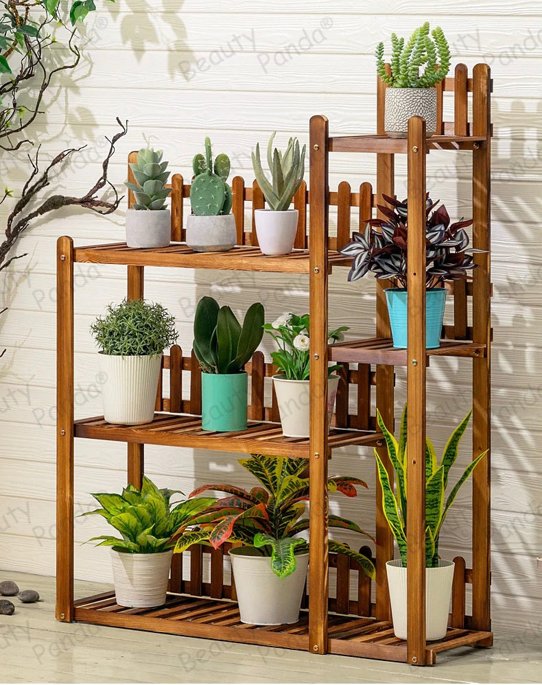 Beauty Panda® Teak Wood Multipurpose Plant Stand Indoor Outdoor Planter Display Shelving (F6)