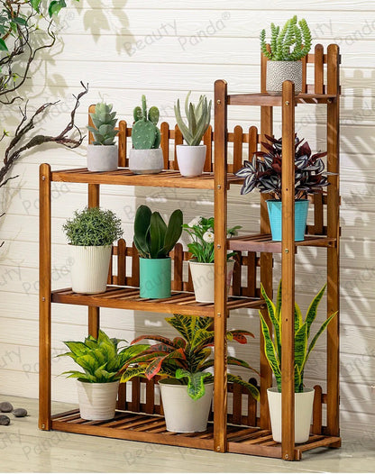 Beauty Panda® Teak Wood Multipurpose Plant Stand Indoor Outdoor Planter Display Shelving (F6)