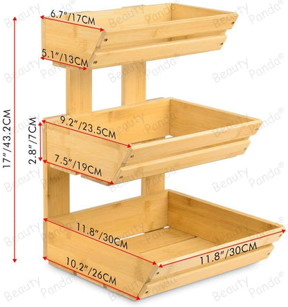 Beauty Panda Wooden 2 Layer Fruit and Vegetable Stand Basket Storage Rack (FT02M)