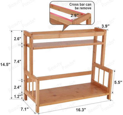 Beauty Panda Wood Spice Rack Organizer - Seasoning Organizer for Cabinet - 2 Tier Spice Shelf Teak Wooden - Stackable Free Standing Space Saving Spice Rack for Countertop , Kitchen (SP2)