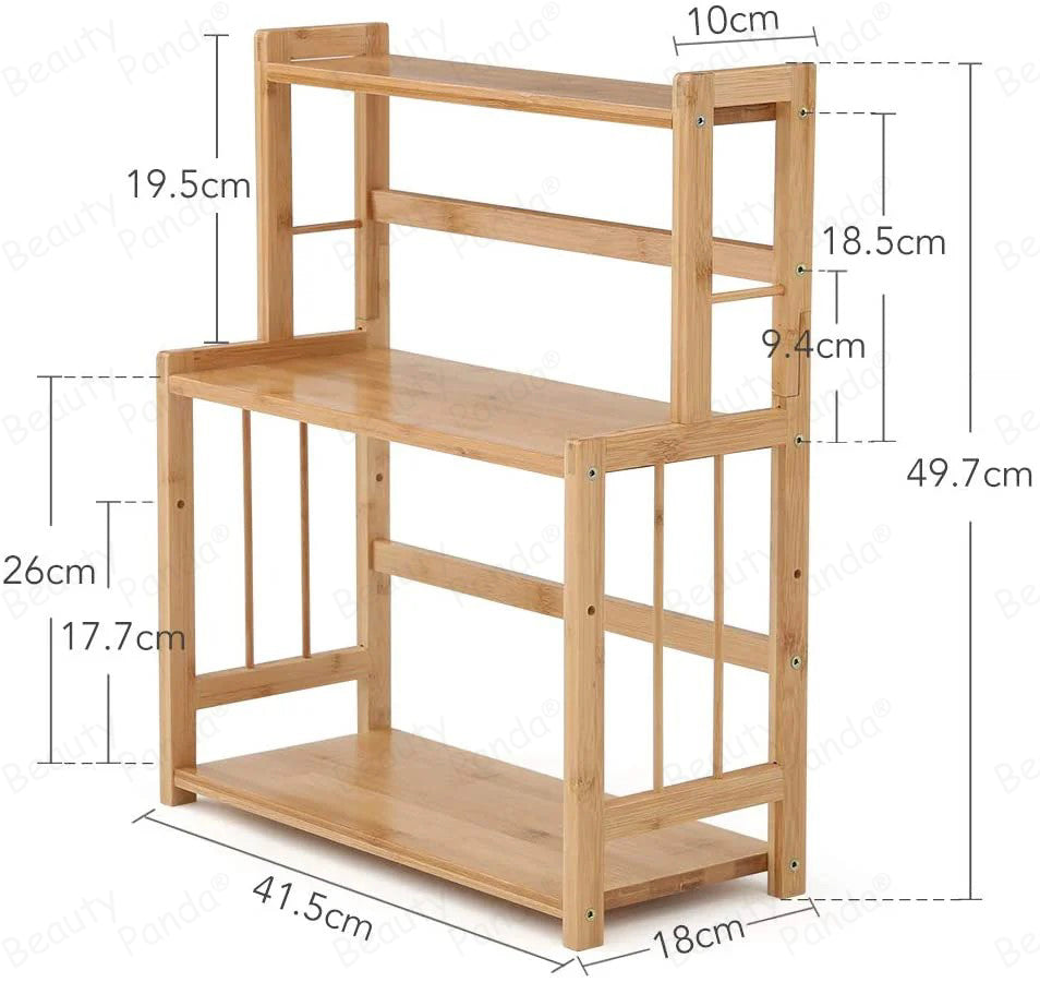 Beauty Panda Wood Spice Rack Organizer - Seasoning Organizer for Cabinet - 3 Tier Spice Shelf Teak Wooden - Stackable Free Standing Space Saving Spice Rack for Countertop , Kitchen (SP3)