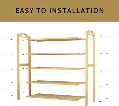 Beauty Panda Teak Wood Shoe Rack 5-Tier Shoe Storage Organizer Entryway Shoe Shelf (SH11T5)