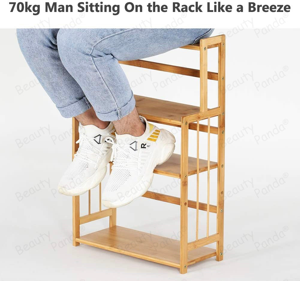 Beauty Panda Wood Spice Rack Organizer - Seasoning Organizer for Cabinet - 4 Tier Spice Shelf Teak Wooden - Stackable Free Standing Space Saving Spice Rack for Countertop , Kitchen (SP4)