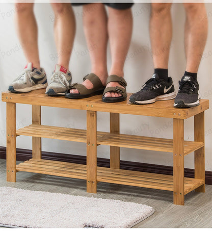 Beauty Panda® Teak Wood 3 Tier Shoe Rack Bench, Premium Shoe Organizer or Entryway Bench, Perfect for Shoe Cubby, Entry Bench, or Living Room (M100)