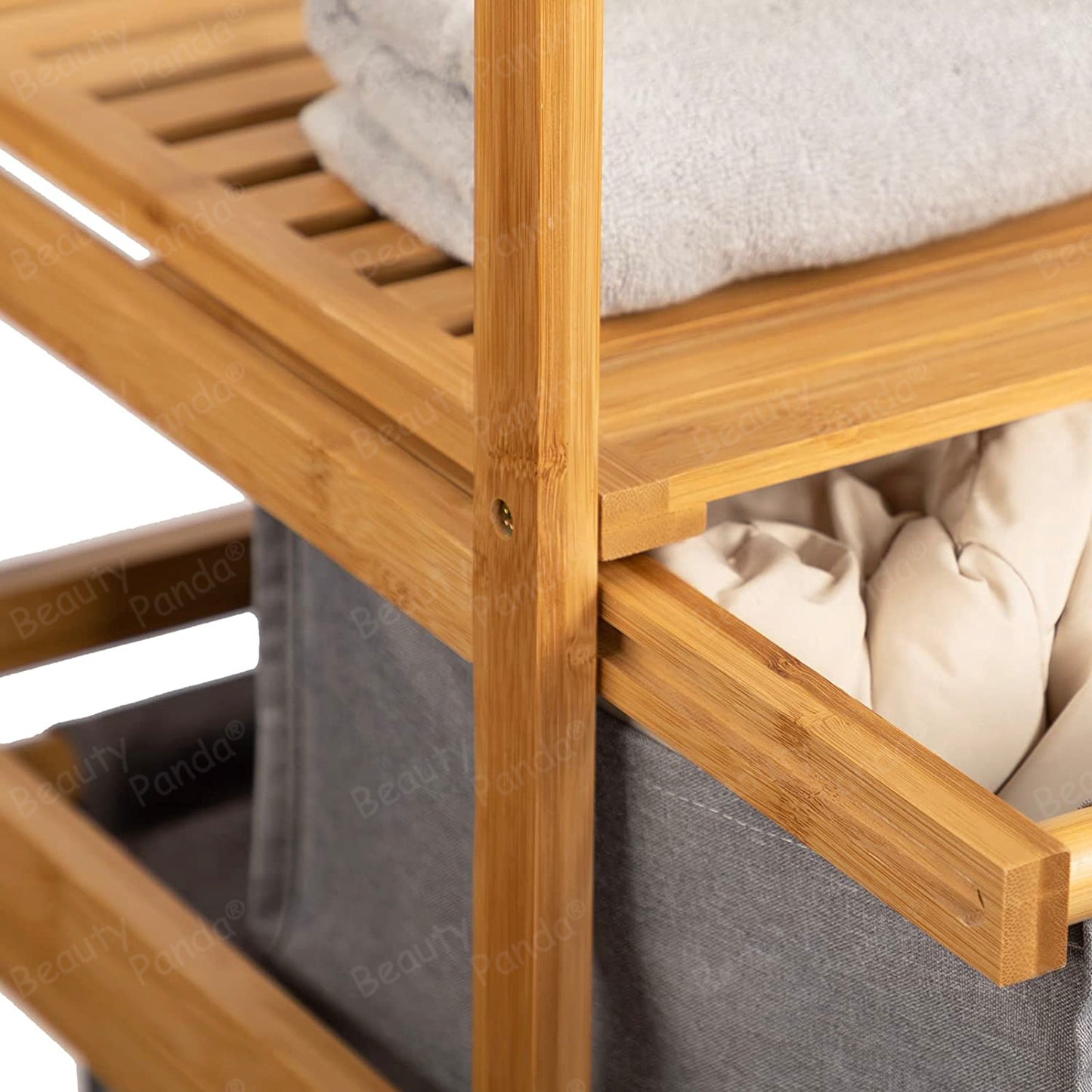 Beauty Panda Teak wood  Freestanding Laundry Storage Basket, Household Laundry Basket with Shelf, Laundry Storage Rack Dormitory (Bin11)