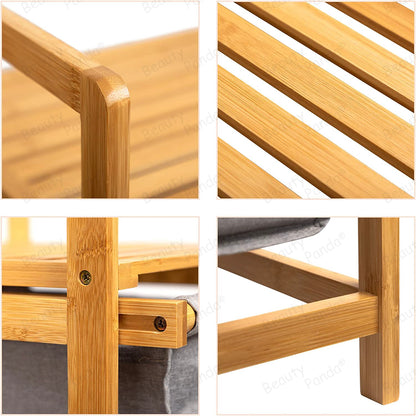 Beauty Panda Teak wood  Freestanding Laundry Storage Basket, Household Laundry Basket with Shelf, Laundry Storage Rack Dormitory (Bin11)