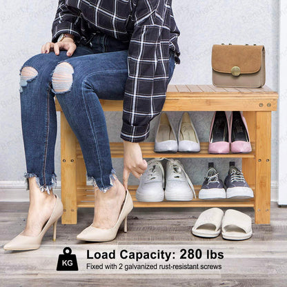 Beauty Panda® Teak Wood 2 Tier Shoe Rack Bench, Premium Shoe Organizer or Entryway Bench, Perfect for Shoe Cubby, Entry Bench, or Living Room (SH03)