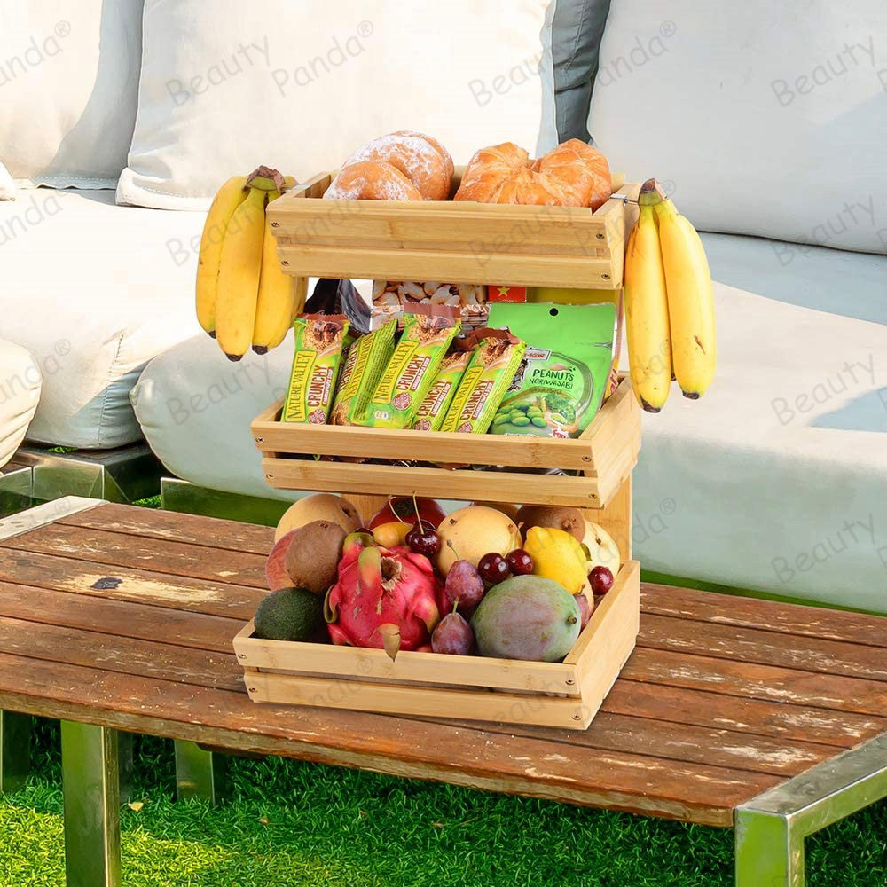 Beauty Panda Wooden 2 Layer Fruit and Vegetable Stand Basket Storage Rack (FT02M)