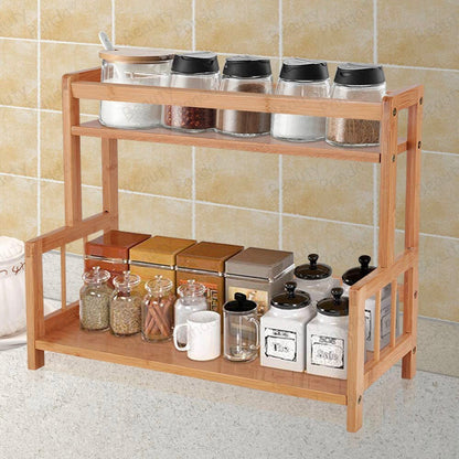 Beauty Panda Wood Spice Rack Organizer - Seasoning Organizer for Cabinet - 2 Tier Spice Shelf Teak Wooden - Stackable Free Standing Space Saving Spice Rack for Countertop , Kitchen (SP2)