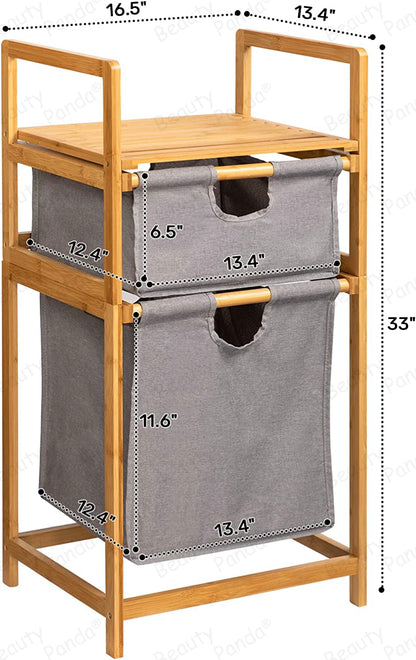 Beauty Panda Teak wood  Freestanding Laundry Storage Basket, Household Laundry Basket with Shelf, Laundry Storage Rack Dormitory (Bin11)