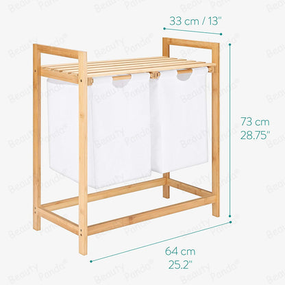 Beauty Panda Wood Foldable Laundry Basket Storage Organizer w/Removable Fabric Liner, Lid, Collapsible Laundry Hamper for Laundry Room, Bathroom, Bedroom, Holds Clothes (Bin5)