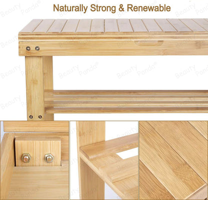 Beauty Panda® Teak Wood 2 Tier Shoe Rack Bench, Premium Shoe Organizer or Entryway Bench, Perfect for Shoe Cubby, Entry Bench, or Living Room (SH03)