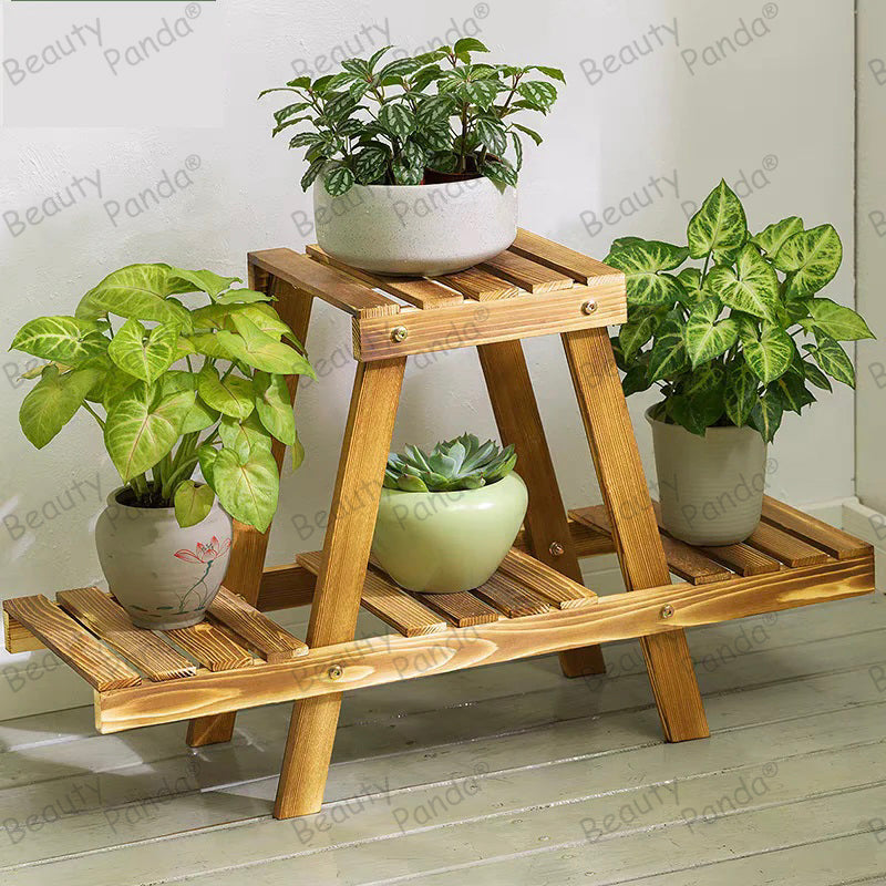 Beauty Panda Teak Wood Indoor/Outdoor Plant Stand for Home Garden Balcony Living Room Decor (A2)