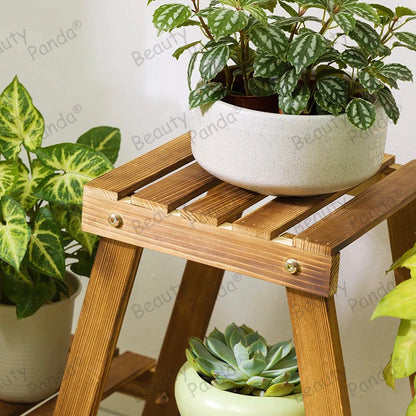 Beauty Panda Teak Wood Indoor/Outdoor Plant Stand for Home Garden Balcony Living Room Decor (A2)