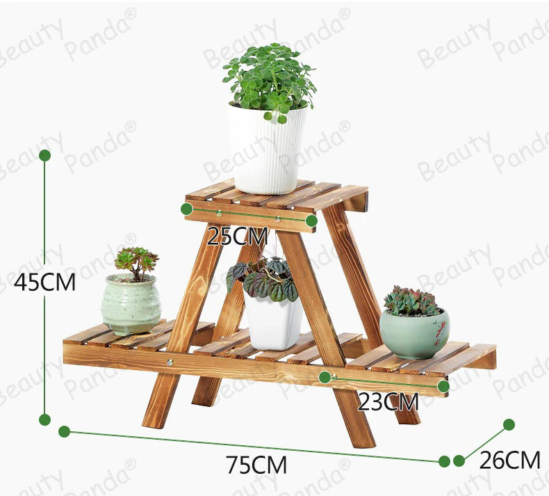 Beauty Panda Teak Wood Indoor/Outdoor Plant Stand for Home Garden Balcony Living Room Decor (A2)