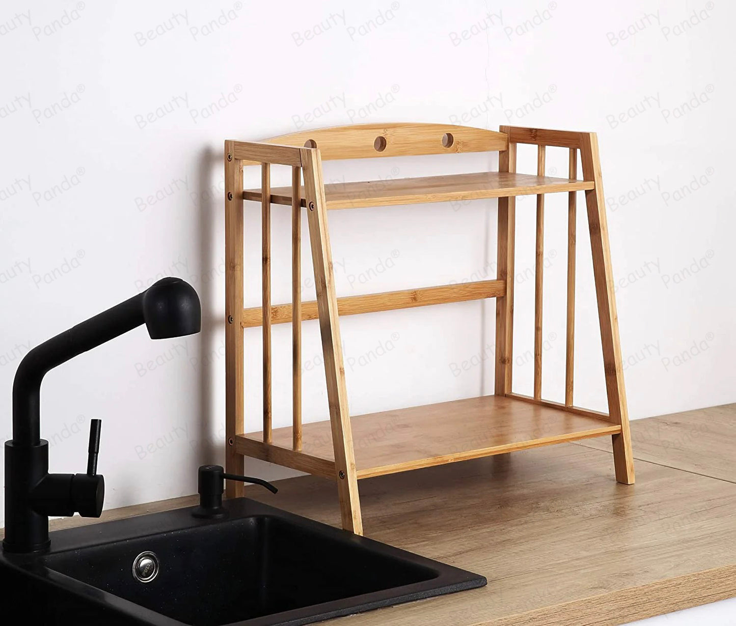 Beauty Panda Wood Spice Rack Organizer - Seasoning Organizer for Cabinet - 2 Tier Spice Shelf Teak Wooden - Stackable Free Standing Space Saving Spice Rack for Countertop , Kitchen (SP2A)