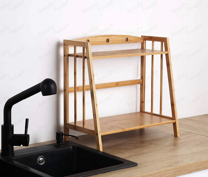 Beauty Panda Wood Spice Rack Organizer - Seasoning Organizer for Cabinet - 2 Tier Spice Shelf Teak Wooden - Stackable Free Standing Space Saving Spice Rack for Countertop , Kitchen (SP2A)