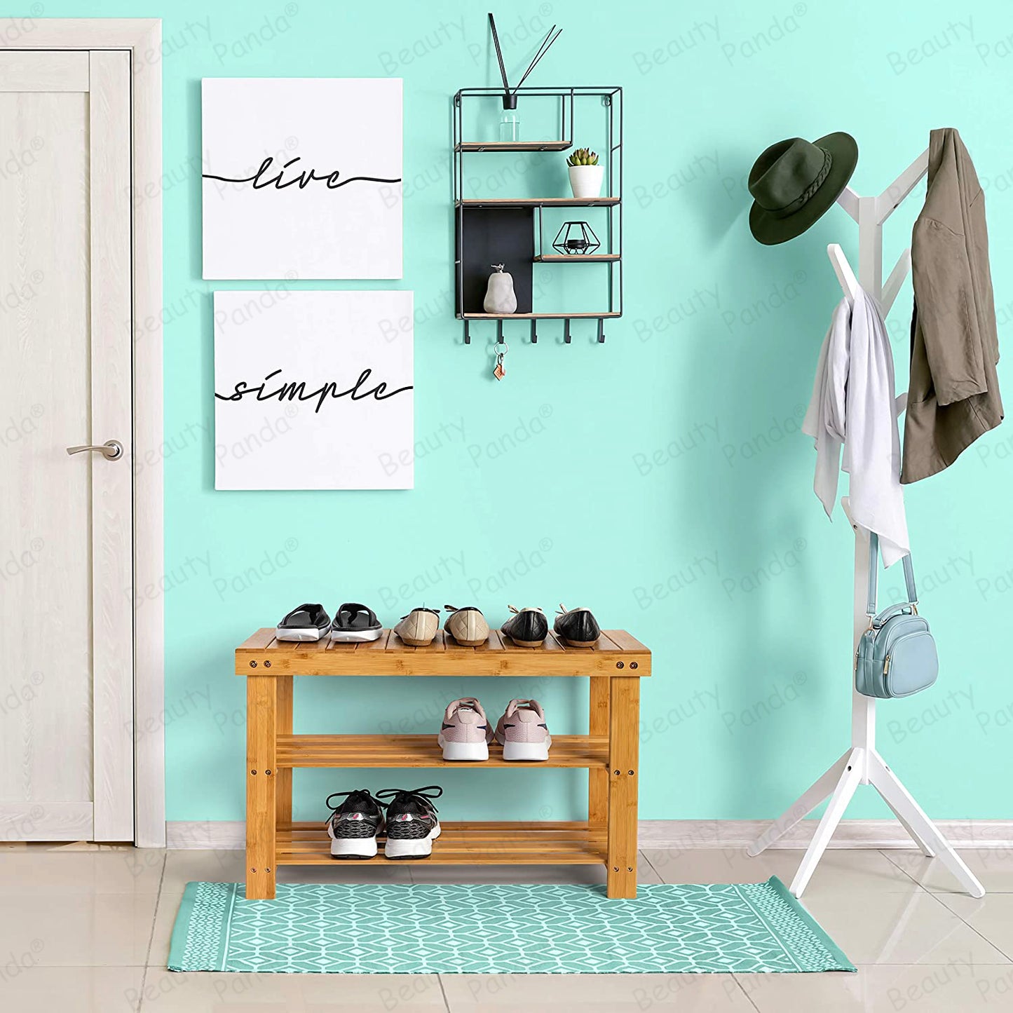 Beauty Panda Teak Wood 3 Tier Shoe Rack Bench, Premium Shoe Organizer or Entryway Bench, Perfect for Shoe Cubby, Entry Bench, or Living Room (SH02)