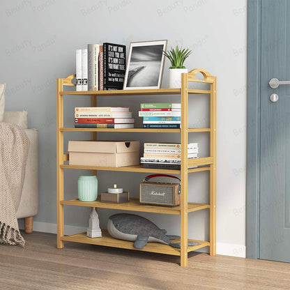 Beauty Panda Teak Wood Shoe Rack 5-Tier Shoe Storage Organizer Entryway Shoe Shelf (SH11T5)