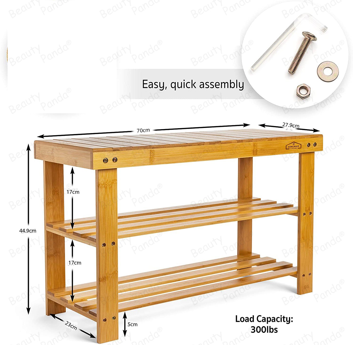 Beauty Panda Teak Wood 3 Tier Shoe Rack Bench, Premium Shoe Organizer or Entryway Bench, Perfect for Shoe Cubby, Entry Bench, or Living Room (SH02)