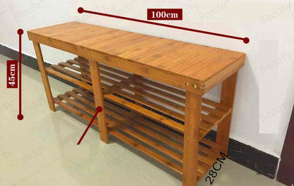 Beauty Panda® Teak Wood 3 Tier Shoe Rack Bench, Premium Shoe Organizer or Entryway Bench, Perfect for Shoe Cubby, Entry Bench, or Living Room (M100)