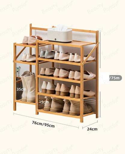 Beauty Panda® Teak Wood 8 Tier Shoe Rack, Premium Shoe Organizer SH448T, Natural Wood)