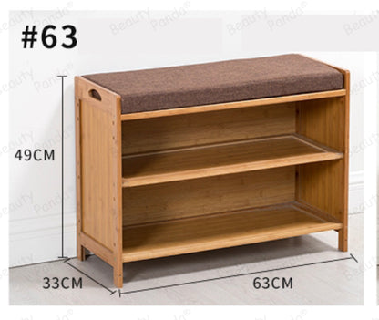 Beauty Panda 2 tire wooden shoe rack with seat, Teak Wood Shoe Cabinet, Free Standing Shoe Shelf Organizer Storage with Seat Home Entryway Hallway Office Bedroom (SH63)