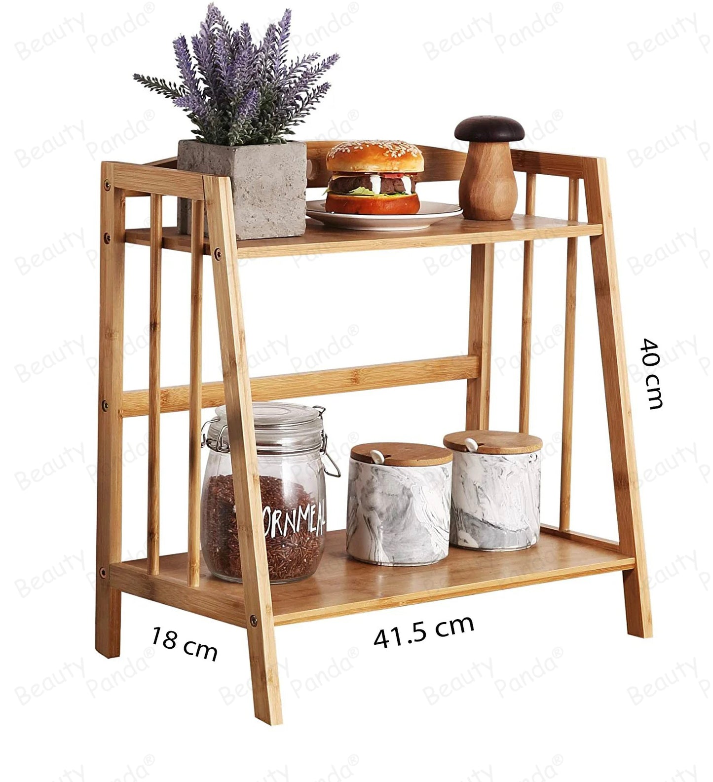 Beauty Panda Wood Spice Rack Organizer - Seasoning Organizer for Cabinet - 2 Tier Spice Shelf Teak Wooden - Stackable Free Standing Space Saving Spice Rack for Countertop , Kitchen (SP2A)