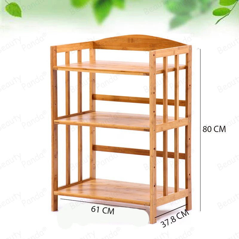 Beauty Panda® Teak Wood 3 Tire Multipurpose Stand for Kitchen Storage, Microwave & OTG Oven Rack, Shoe Rack, Office Organizer, Bookshelf Utensil Kitchen Rack (KT03)