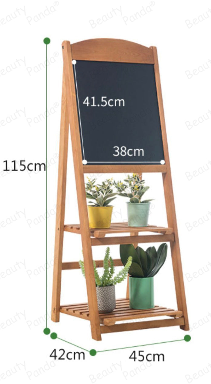 Beauty Panda Teak Wood Chalkboard Sign Free Standing Chalkboard Easel/Sturdy Sidewalk Sign Sandwich Board/Outdoor with Plant Stand and Chalk Board for Weddings & More! (EAS3)