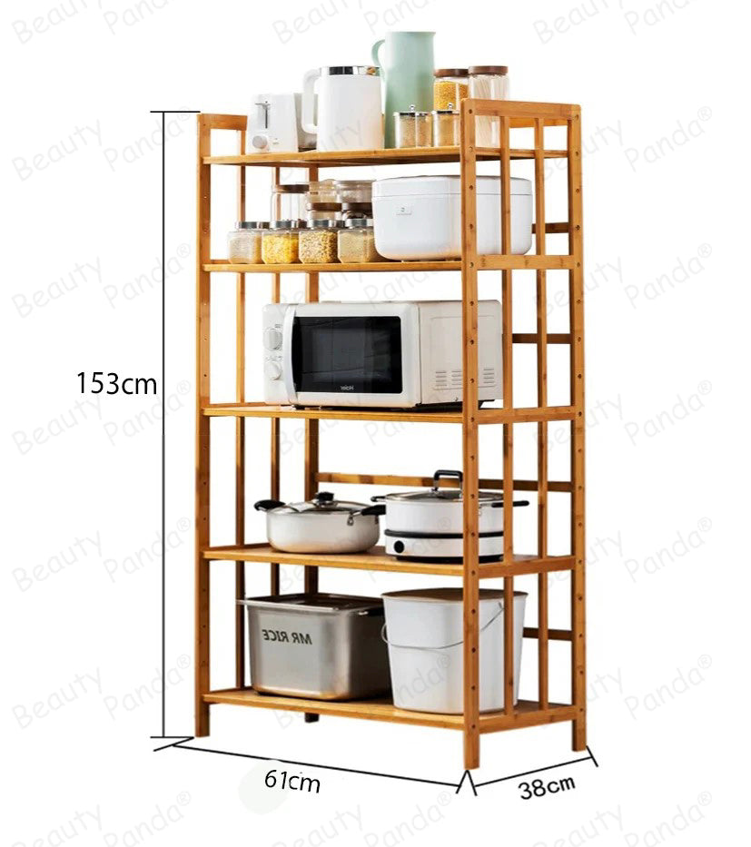 Beauty Panda® Teak Wood 5 Tire Multipurpose Stand for Kitchen Storage, Microwave & OTG Oven Rack, Shoe Rack, Office Organizer, Bookshelf Utensil Kitchen Rack (KT05)